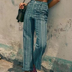 Urban Outfitters Amelia Seersucker Blue/Gray Stripe High Waist Flare Pants